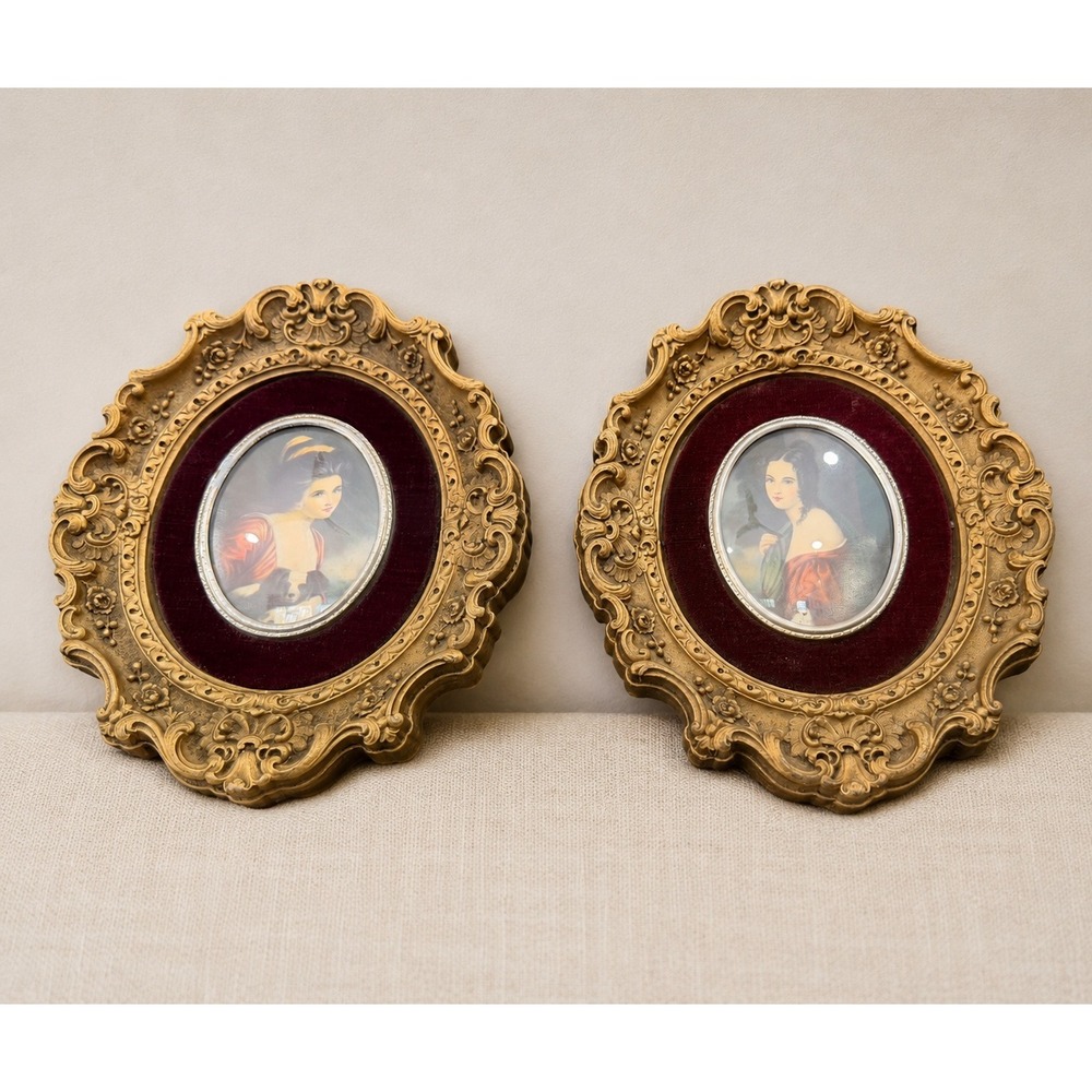 Cameo Creation Miniature Portraits Lady Hamilton Set 2 Gold Ornate Frame